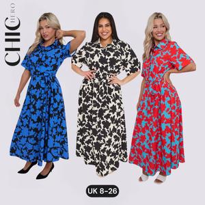 ChicHero Floral Print Maxi Dress with Vneck & Short Sleeves UK 8-26 Machine Washable Comfortable Aline Silhouette for Summer Casual Wear black  friday  sale plus  size  christmas  outfit