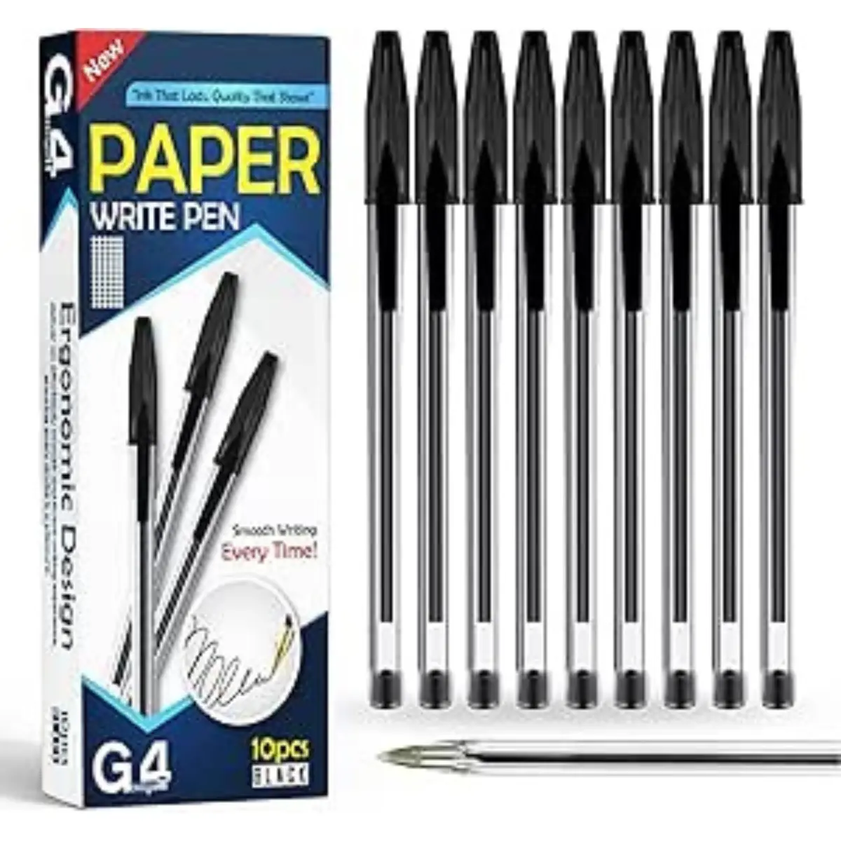 Premium Pack of 10 Black Biro Ballpoint Pens - Medium Tip for Fluent, Smooth Writing - Professional Quality Pens for Home, Office, and School Use - Long-Lasting Ink and Ergonomic Design