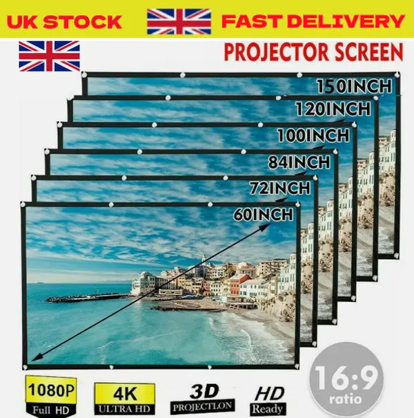Foldable Portable Projector Screen 16:9 HD Outdoor Home 3D Movie Cinema Theater