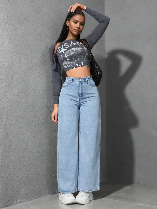 2025 spring new American wide leg jeans women light color washed loose slim mopping denim trousers 5