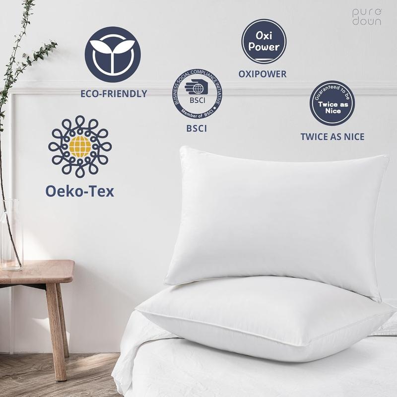 Premium Duck Feather & Down Pillows - Super Comfort for Restful Sleep-Feather Pillows Hypoallergenic, Breathable & Anti Dust Mite-2 Duck Feather Pillows UK Standard Size(48x74cm) 2