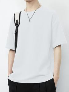 Men's Solid Color Waffle Knit Tee, Loose Casual Fashion Round Neck Short Sleeve T-shirt for Summer, Men's Top for Daily Wear, Tropical