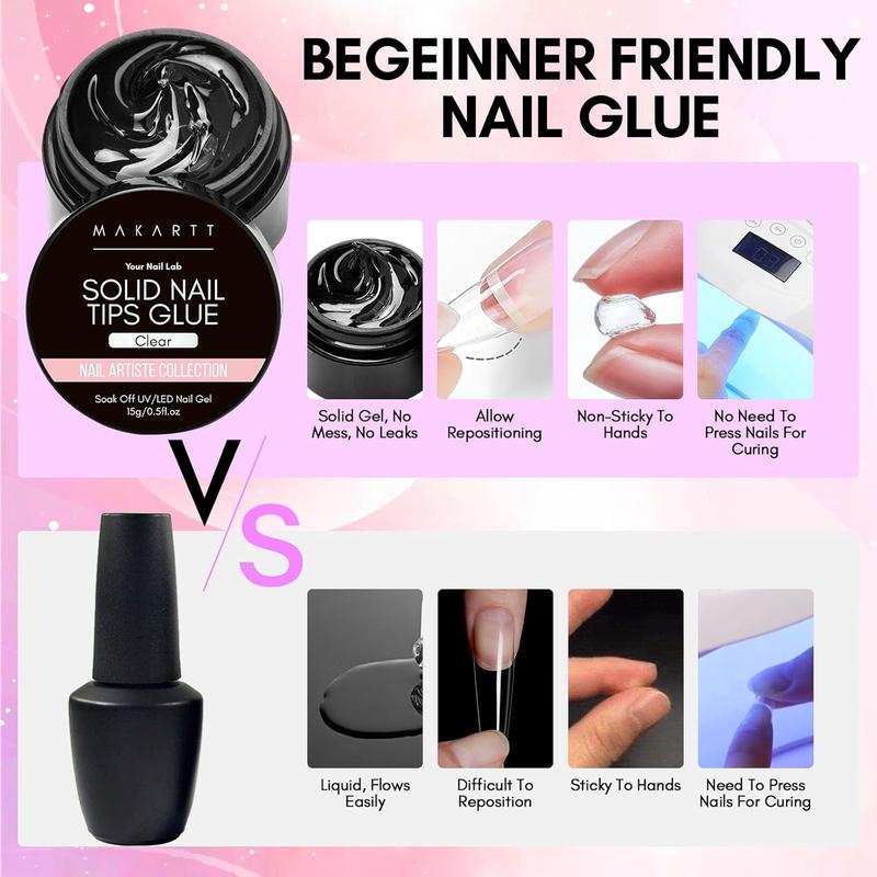 Nail Glue for Press on Nails, Solid Nail Glue Gel for Acrylic Tips, Extra Strong UV False Nail Glue, Non-Sticky 3D Gel for Acrylic Decoration 3