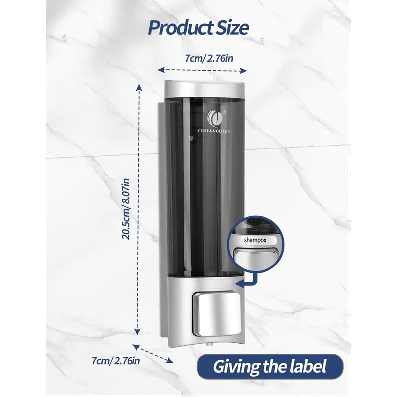 Single 200ML Soap Dispenser Bathroom Wall Mounted Shower Gel Shampoo and Conditioner Dispenser Kitchen Dish Detergent Container Hand Body Wash Liquid Soap Dispenser for Home Hotel Restaurant Plastic Smooth 2