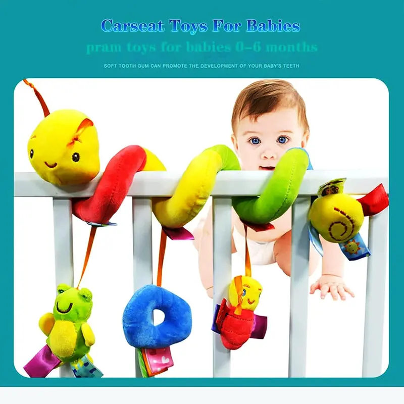 Children's Seat Toy 0-6 Months Spiral Stroller Newborn Toys, Mirror & Teether for Infant Visual & Auditory Development, Plush Hanging Children's Rattle Sensing Toy Mobile Cradle Suitable for 0 3 6 9 12 Boys and Girls Ideal Gift Gift, Idea 2025 1
