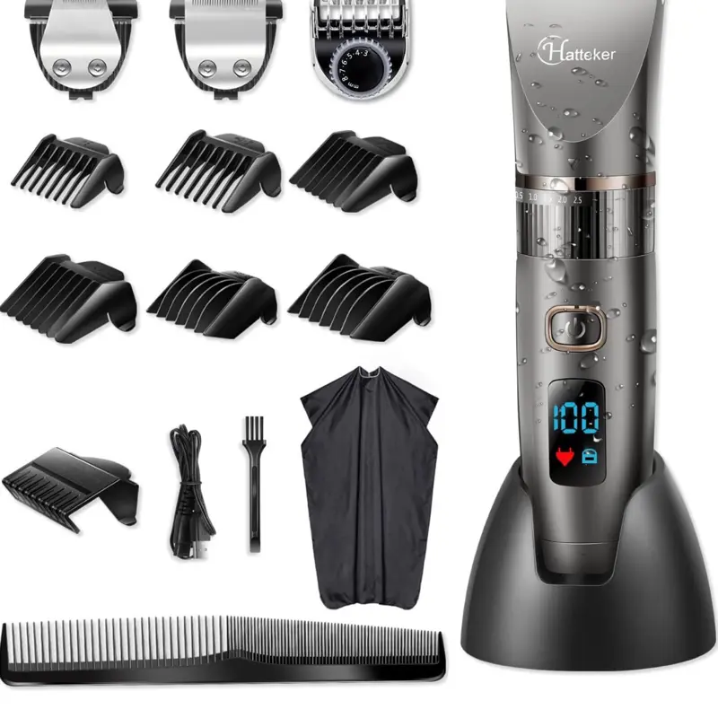 Hatteker Professional Hair Clipper Cordless Clippers Hair Trimmer Beard Trimmer Shaver Detail Trimmer Hair Cutting Kit for Men Waterproof 0