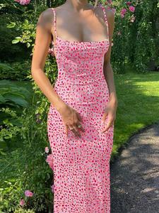 Women's Ditsy Floral Print Backless Cami Dress, Summer Clothes Women, Boho Fashion Maxi Dress for Summer Holiday Vacation Party, Ladies Spaghetti Strap Dress for Beach, Casual Wear