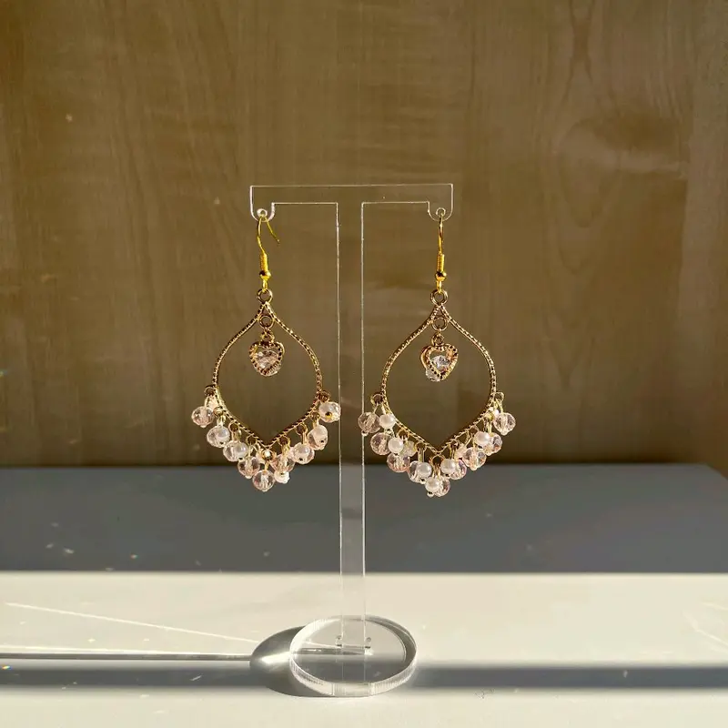 Handmade Pink Crystal White Pearl Heart Earrings - Light Weight Jhumkas for Women 1