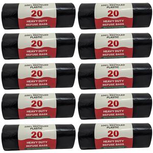 200x Heavy Duty Refuse Sacks Large Black Bin Bags, Bin Rolls, Business/Home Use Pack Garage 700x800mm (10x20 Rolls) 200 Bin Bags