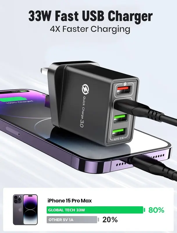 4 Multi-Port Fast Quick Charge USB Hub Mains UK Plug Adapter Wall Charger-2 Pack 2