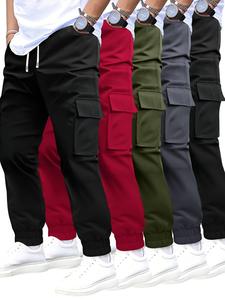 Men's Solid Flap Pocket Cargo Pants, Casual Street Fashion Trousers for Daily Wear, Men's Bottoms for All Seasons