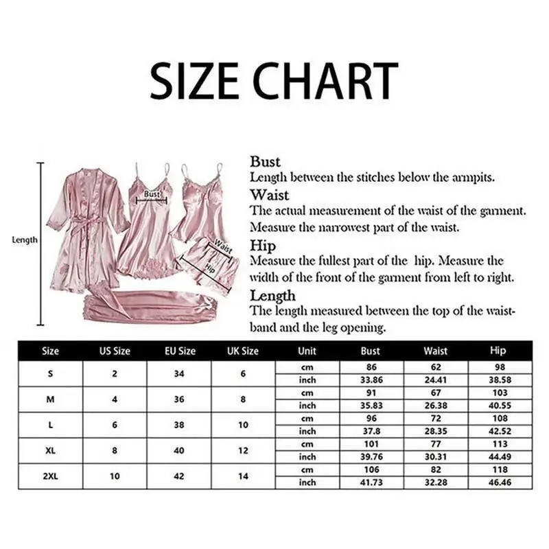 5PC Silk Robe Sleep Suit Womens Lace SatinPajamas Gown Set V-Neck Cami Nighties WearPijama Home Nightwear Spring Nightdress 7