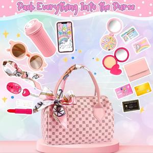 simulation girls handbag toy, 1 box colorful kids vanity pretend play phone & wallet & makeup toy & other accessories, birthday gift for girls, blocks, miniature set