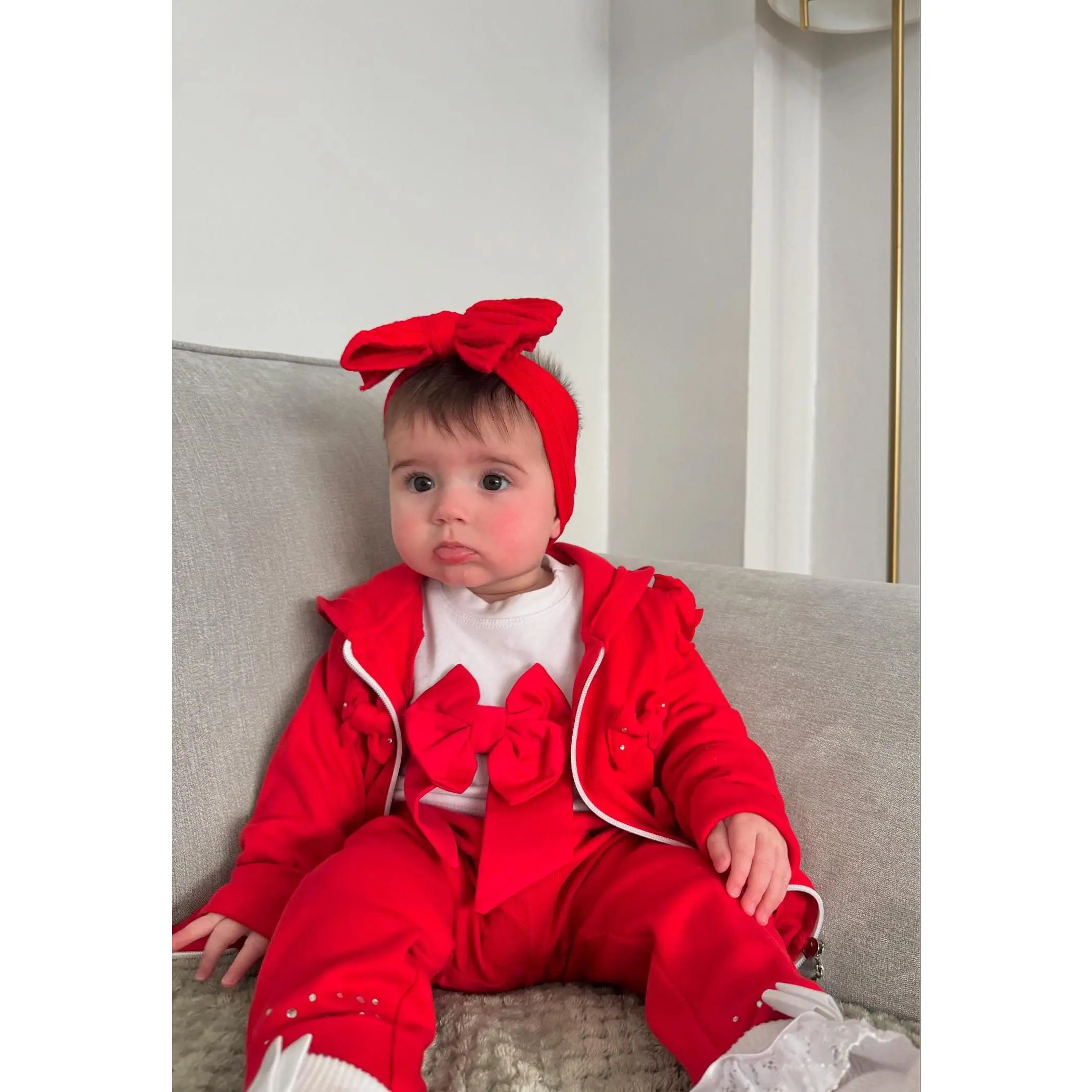 Red Larger Bow Cable Knit Headband