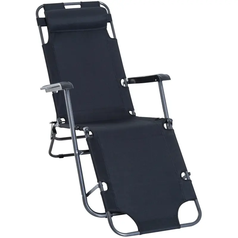 2-in-1 Folding Sun Lounger Chair with Pillow, Black 0