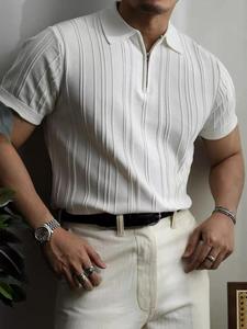 Men's Regular Fit Plain Striped Trim Polo Shirt, Casual Short Sleeve Collared Top for Summer, Fashion Men's Clothes for Daily Wear, Tropical