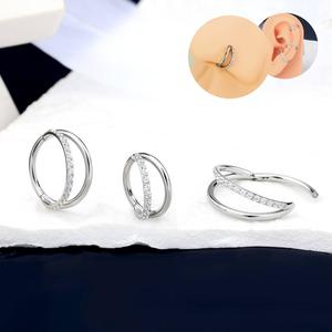 Oufer 20G/18G/16G Double Hoop Hinged Nostril Ring Segment Septum Helix Conch Piercing Rings 6mm 8mm 10mm 12mm For Women Party