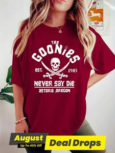 Women's Letter & Skull Print Drop Shoulder Tee, Casual Half Sleeve Round Neck Graphic Print T-shirt for Summer, Graphic Tees, Summer Tops, T-shirts for Women, Graphic Tees Women, Womenswear, Oversized Streetwear, Goth Clothing, Casual Trendy Tee