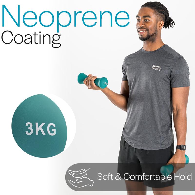 Core Balance Cast Iron Bone Dumbbells Pair | Soft Touch Neoprene | 0.75kg, 1kg, 1.5kg, 2kg, 3kg 2