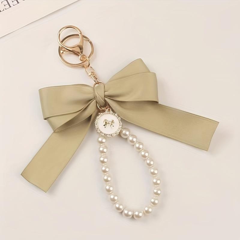 Elegant Large Bow & Pearl Keychain - Chic Pastel Ribbon Tassel Accessory with Golden-Tone Clasp for Bags & Earphone Cases, Ideal Mother's Day Gift 6