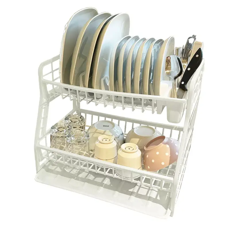 2 Tier Dish Drainer Rack Storage Drip Tray Sink Drying Draining Plate Bowl 2