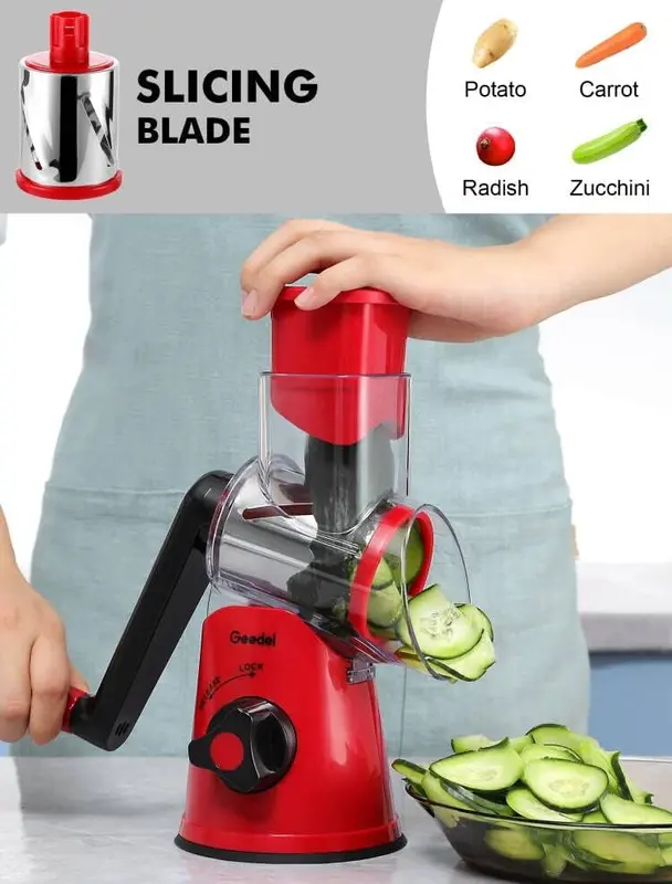 Rotary Cheese Grater, Vegetable Slicer with Three Drum Blades, Grater for Kitchen Faster and Easy Cutting, Rotary Drum Grater Ideal for Cheese, Cucumber, Carrot, Nuts, etc. Traditional Utensils 1