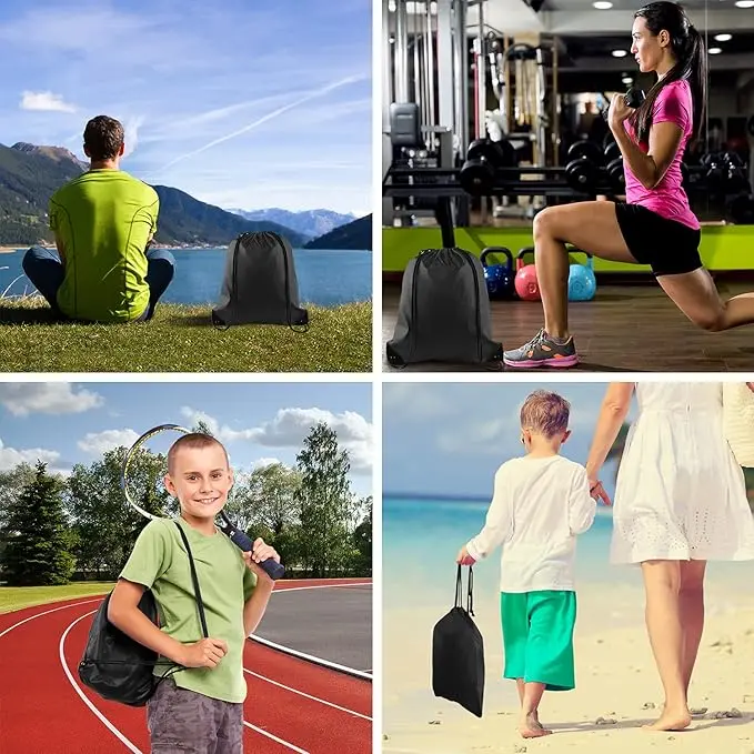 Black Drawstring Backpack Bags for Yoga and Traveling - Bulk Pack of 25 1