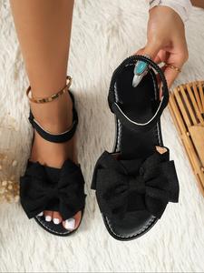 Women's Cute Bowknot Design Flat Sandals, Casual Versatile Flat Sandals for Summer Beach Vacation, Fashionable All-match Sandals for Daily Life