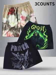 Men's Floral & Letter  Print Shorts, Casual Comfy Breathable  Shorts for Daily Wear, Men's Bottoms for Summer