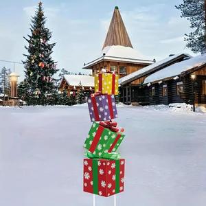 Christmas Gift Box, 4 Counts/set Outdoor Garden Lawn Decoration, Christmas Decor, Festival Party Decoration, Stocking Filler Home Decor Supplies