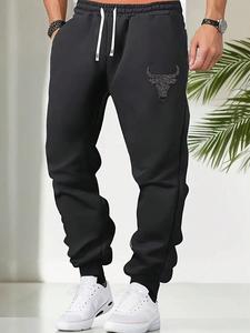 Men's Bull Head Print Drawstring Waist Sweatpants, Casual Comfy Jogger Pants for Daily Wear, Men's Trousers for Spring & Fall