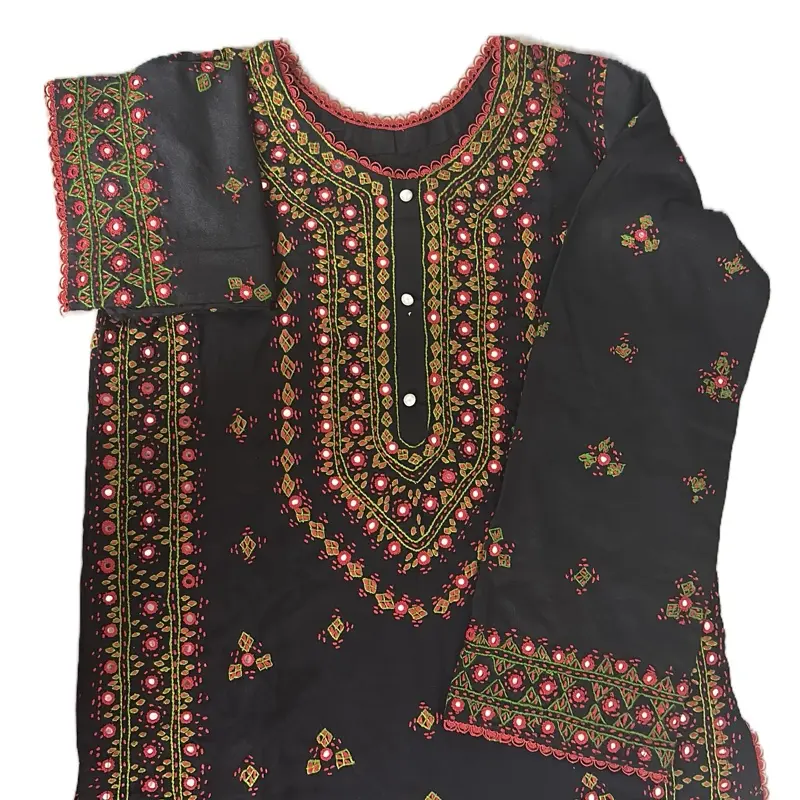 Two Piece Marina Hand Embroidered Mirror Balochi Work Asian Style Women's Clothes Black Color - Womenswear 0