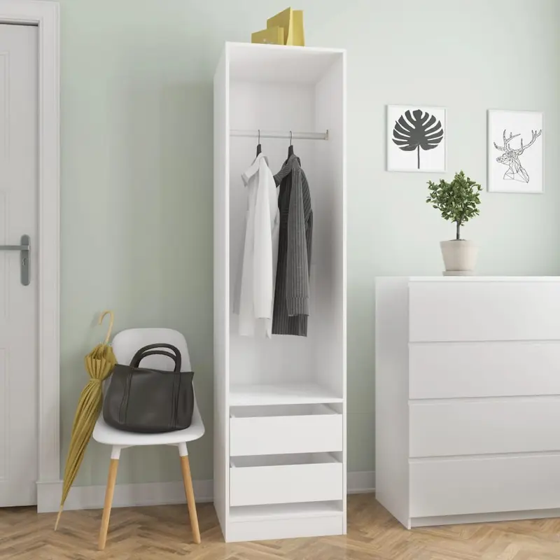 Stylish White Wardrobe with Drawers - 50x50x200 cm | Durable Engineered Wood 7