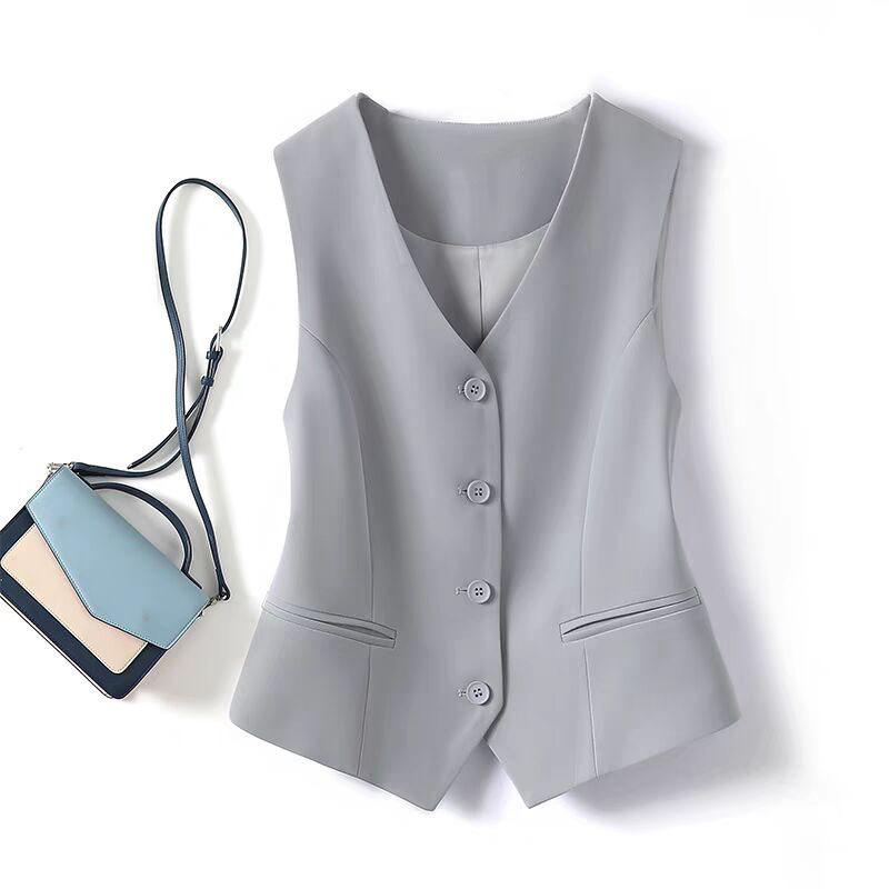 Product Introduction of Elegant Sleeveless Blazer Vest for Women - V-Neck, Button Front, Lightweight & Versatile, Perfect for Casual or Formal Occasions, White Polyester Vest with Faux Pockets Womenswear Clothes 25