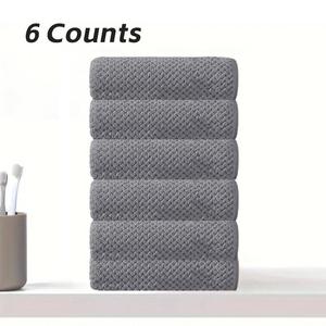 Solid Color Bathroom Towel Set, 6 Counts/set Soft Absorbent Hand Hair Body Towel, Suitable for Showers Gyms Hotels Bathroom