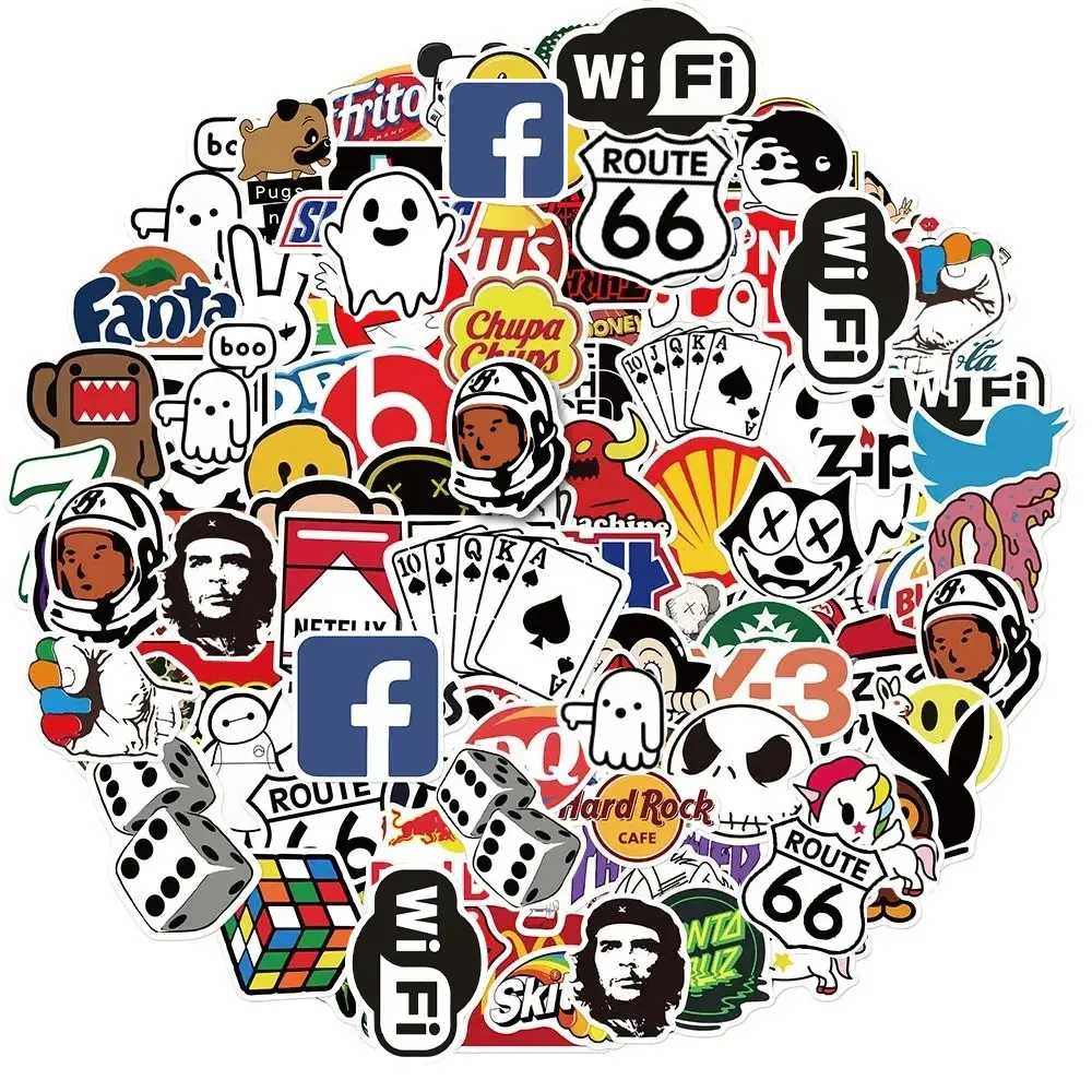 50/100Pcs Cool Fashion Brand Logo Stickers DIY Skateboard Laptop Luggage Bike Motorcycle Phone Car Sticker Decals