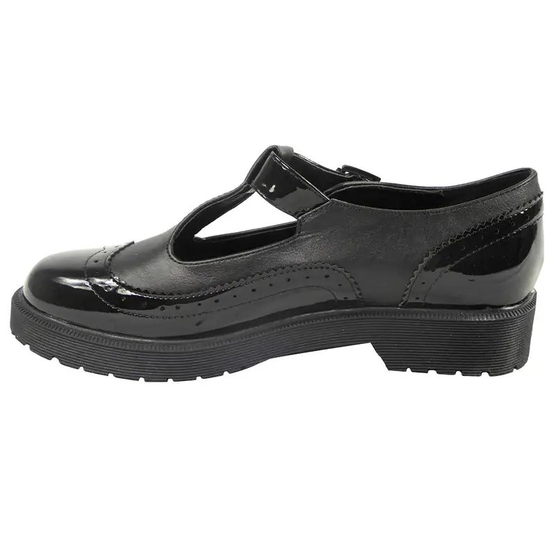 Girls Black Faux Leather Two Tone School Shoe 2