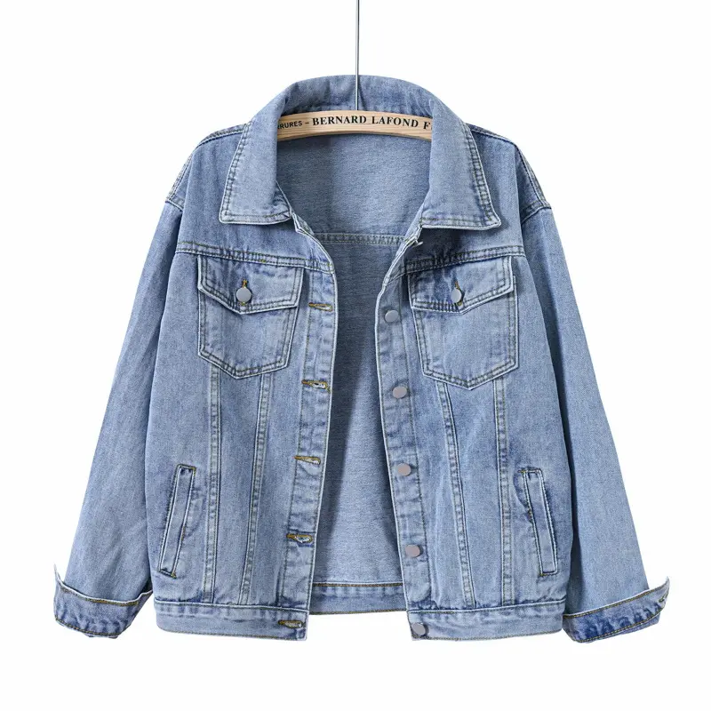 Popular High Quality Casual  Women's Denim Tops Coat  Women Blue Long Sleeve Plus-size Denim Jackets
