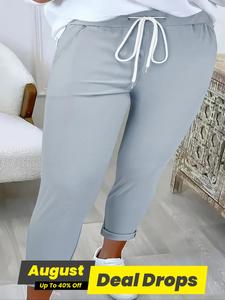 【Plus Size】Solid Color Pants, Lady Fashion Loose Casual Comfy Elastic Trousers for Daily Wear, Basic Women's Bottoms for All Seasons, Womenswear, Casual Comfy Stretch Baggy Jogging Pants, Casual Sporty Trousers