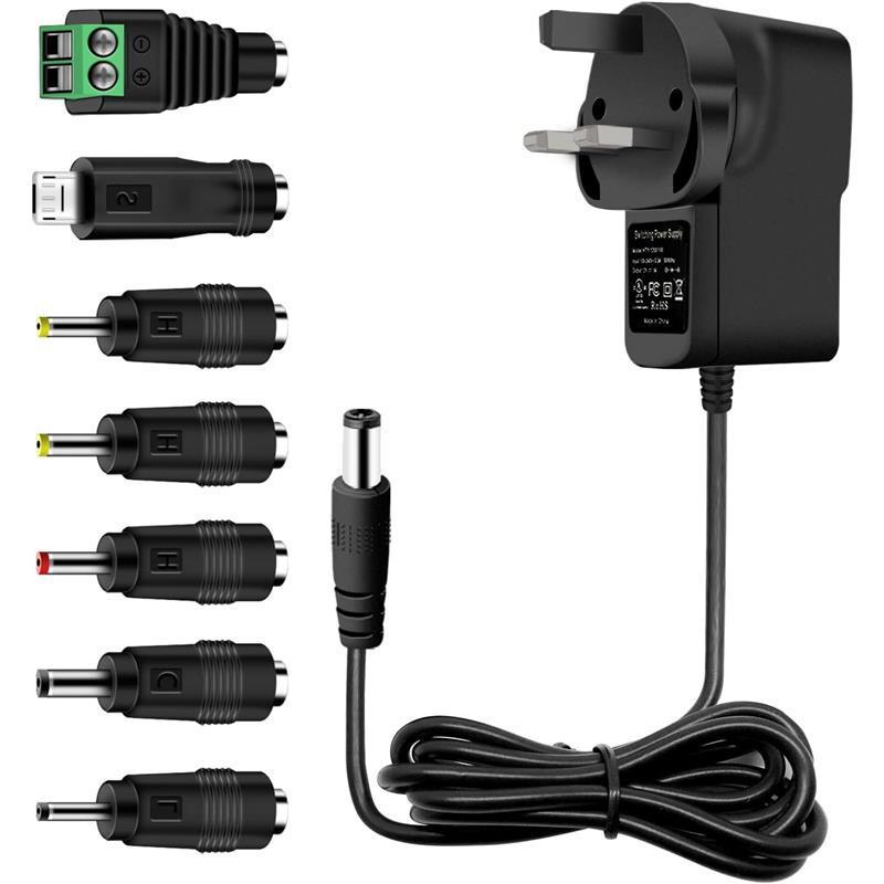 12V 1A Power Supply Adapter, Universal AC to DC Power Adapter with 7 Tips for Electronic Devices LED Strip Lights CCTV Camera TV-Box Speakers Router Tablet 1