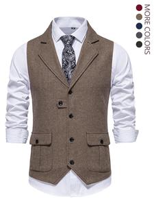 Men's Colorblock Button Front Pocket Vest Blazer, Business Two Tone Lapel Waistcoat for Men, Men's Clothing for Spring & Fall, Winter Clothing Men, Formal Outfit for Work Office, Menswear, Suits Clothes
