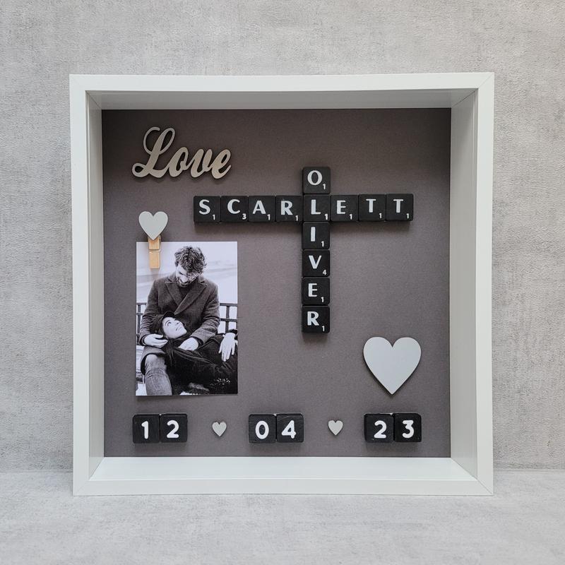 3. Love Photo Frame | Scrabble Picture | Scrabble Frame | Acrylic Frame - H27cm x W27cm x D6cm | Word Art | Personalised Handmade Gift | Any Occasion | Love Couples Relationship Valentine's Engaged Engagement Wedding Day Mr Mrs Anniversary Family New Home 1