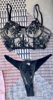 Product Review of Liliosa Lingerie DOLCE High Quality Classy Floral Embroidery Mesh Sheer Lace 2 Piece Lingerie Set, Black Elegance Corset (Bra Clasp + Adjustable Pants), Comfort Womenswear, Strappy Longline Matching, Sexy Lingerie Thong, Everyday Women Naughty Lingerie Br from s**0 1