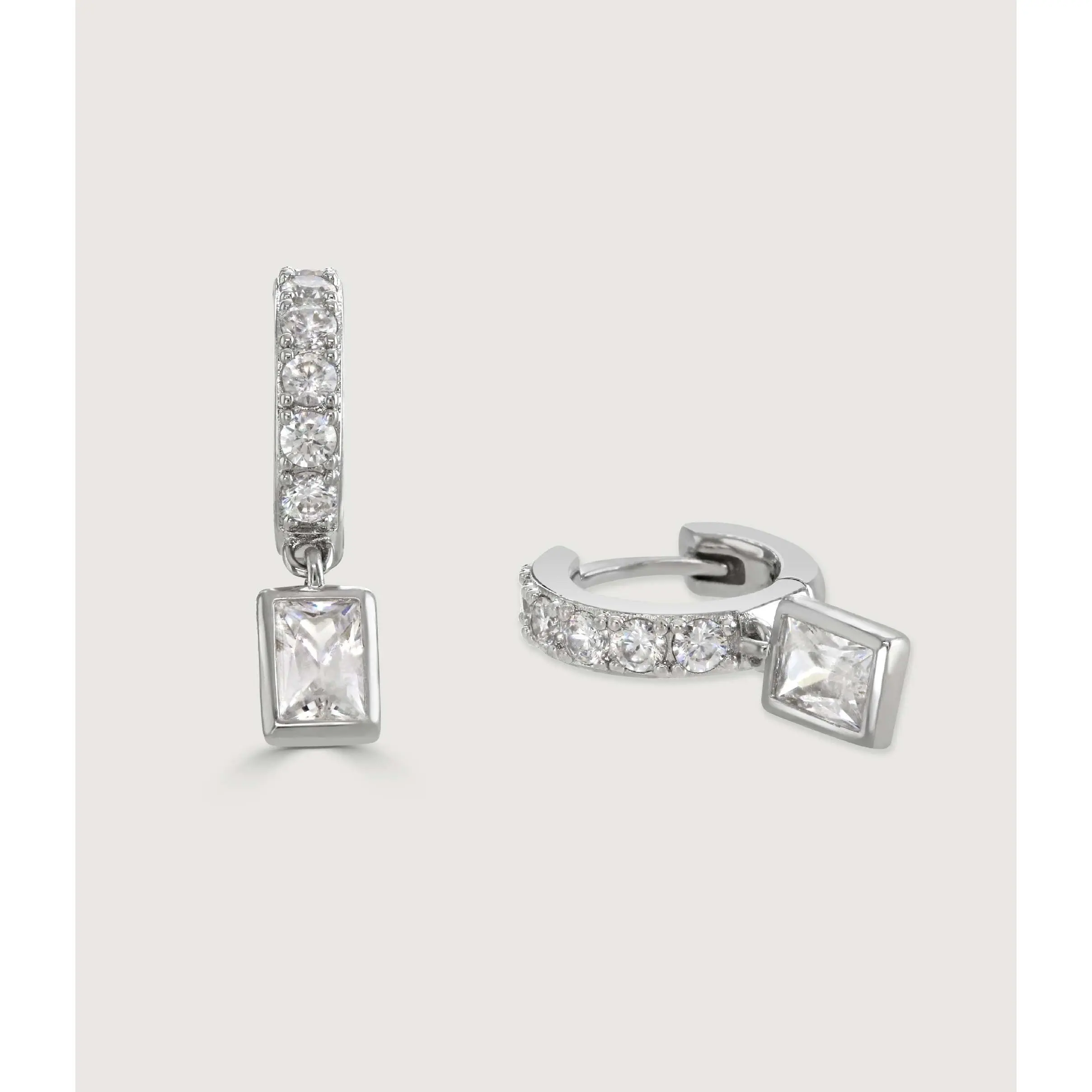 SILVER DIAMOND HOOP DROP EARRING