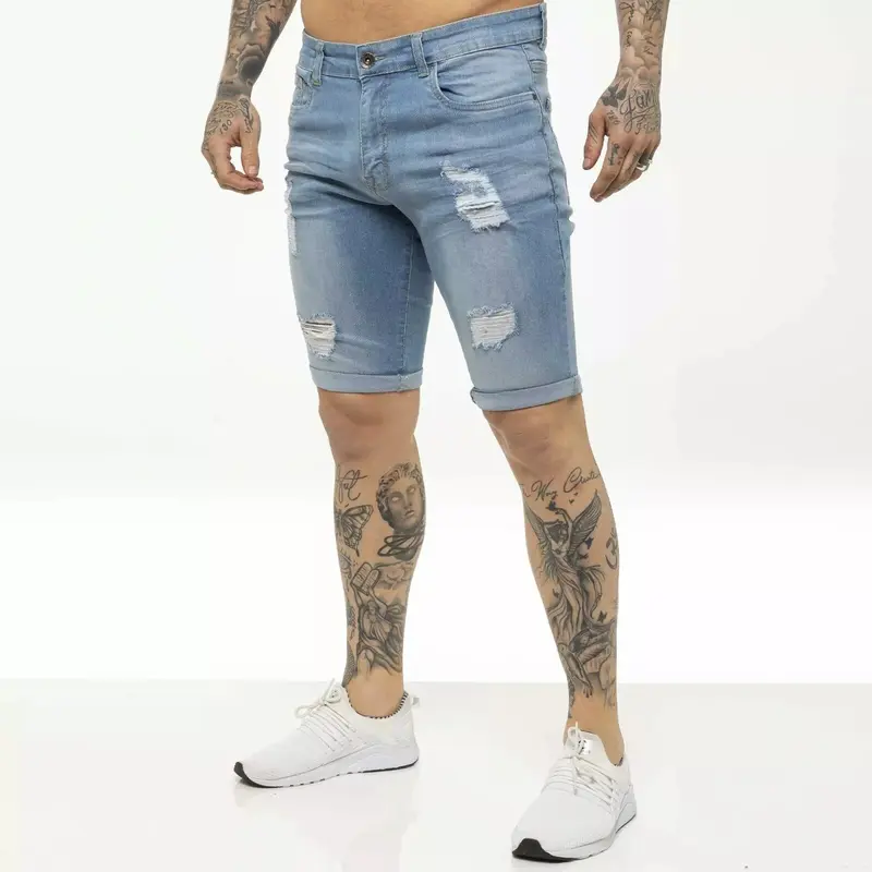 Kruze Mens Shorts Ripped Stretch Denim Slim Fit Cotton Casual Half Jeans Pants lucky  brand  jeans 3