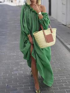 Women's Solid Color Dress, Casual Fashion Ruffle Trim Dress for Daily Holiday Vacation Wear, Ladies Dress for Summer