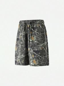 Men's Leaf Print Shorts, Loose Casual Comfy Breathable Shorts for Summer, Men's Bottoms for Daily Wear