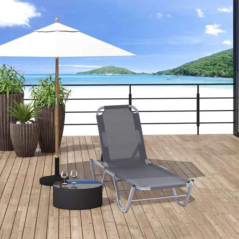 Outsunny Sun Lounger Relaxer Recliner w/ 5-Position Adjustable Backrest Pool Sun Bathing 1