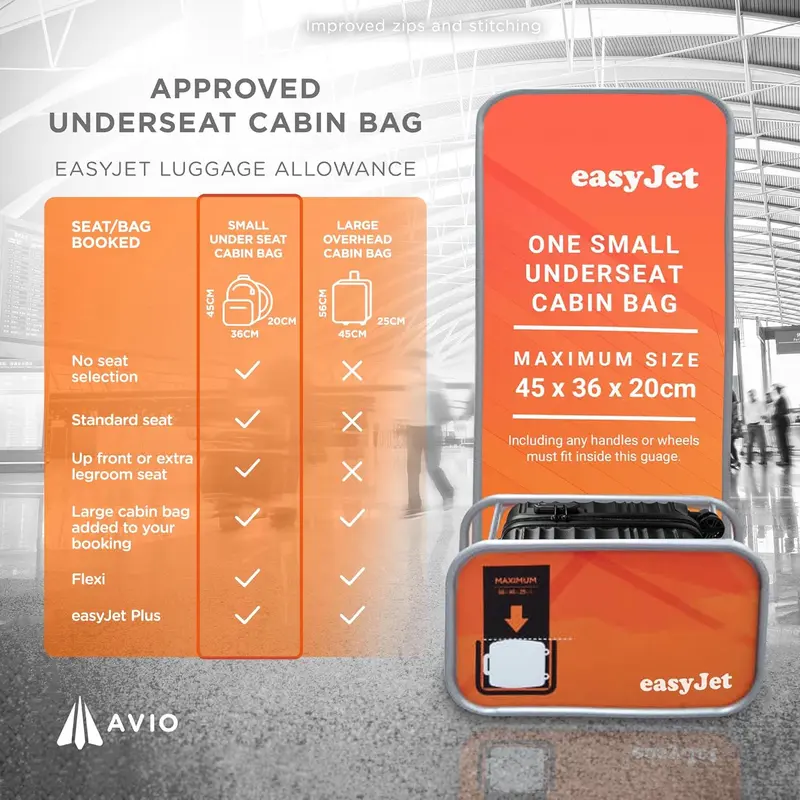 Wave Cabin Suitcase 45x36x20cm - Lightweight Double Wheel Luggage Bag, 2 Internal Pockets, Telescopic Handle 3 Heights, Durable ABS Hard Shell - Approved by Most Airlines 7