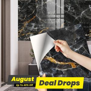 Marble Pattern Tile Sticker, 8pcs Waterproof Self Adhesive Wallpaper, Decorative Sticker for Home Living Room Bedroom, Home Decorations, Women's Gifts, Home Decor, Marble Tile Stickers, Black Kitchen Bathroom Decoration